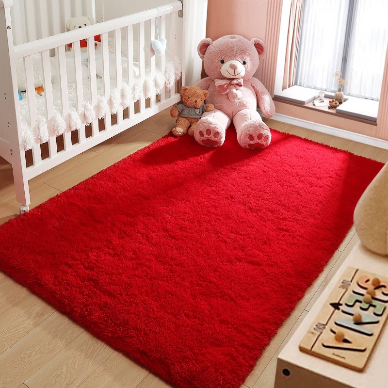 LOCHAS Ultra Soft Indoor Modern Area Rugs Fluffy Living Room Carpets for Children Bedroom Home Decor Nursery Rug 4x5.3 Feet,Red - Image 3